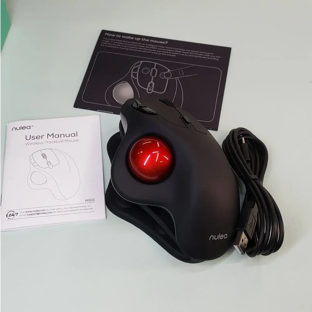 Nulea M501 Wireless Trackball Mouse Easy Thumb Control RED BALL Black Body